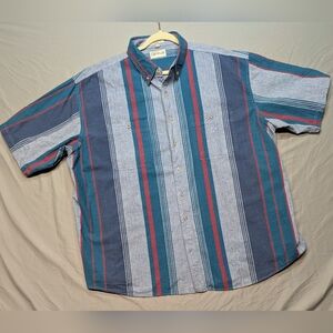 Vintage Campus, Vertical Stripe, Big Man, Button Up, Short Sleeve Shirt Sz 2X